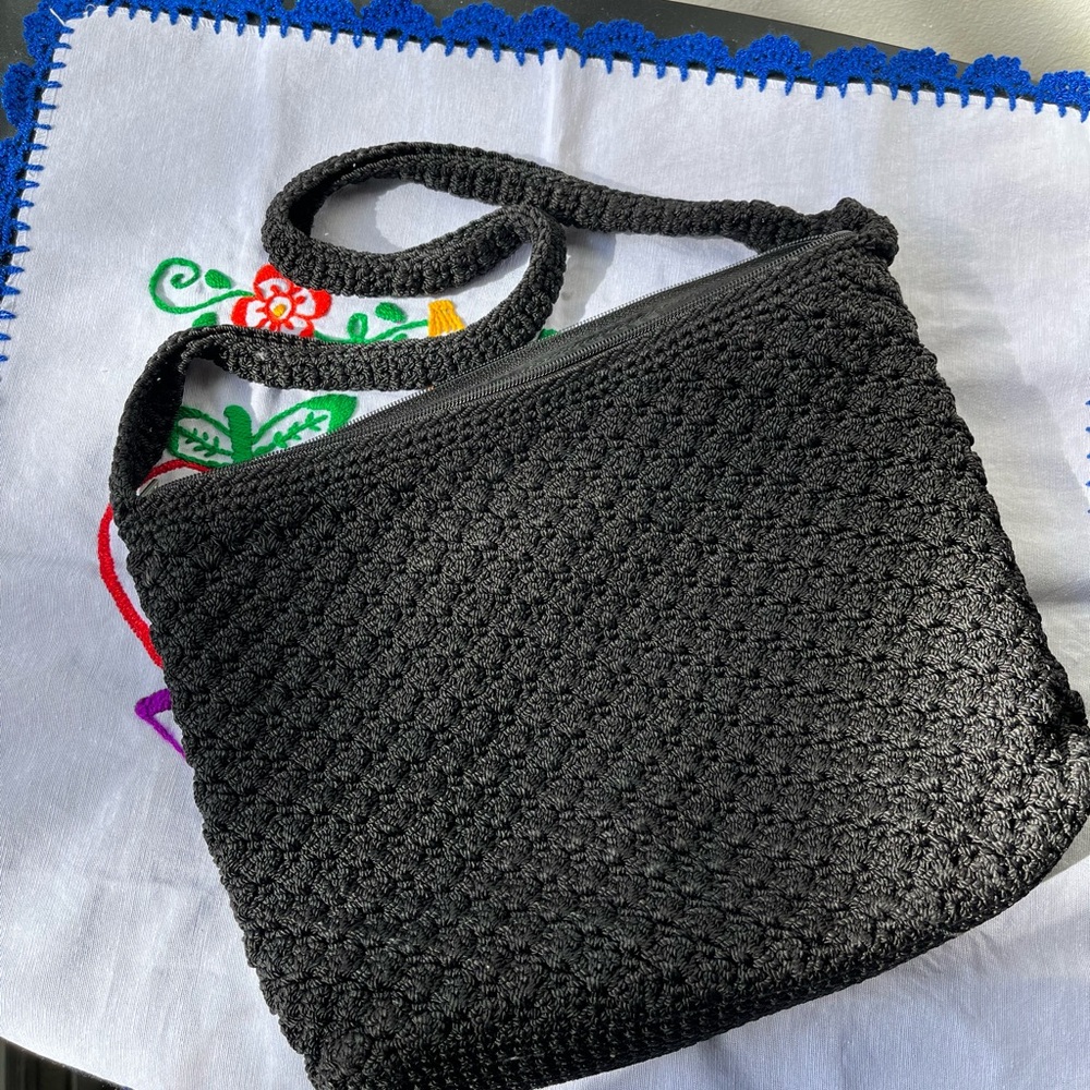 Elegant Black Crochet Shoulder Bag